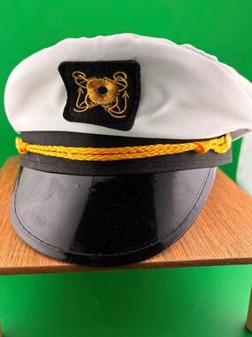 Adult White Yacht Captain Sailor Hat Nautical Costume Cap Gold Rope Chin Strap